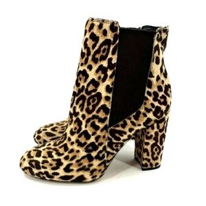 Sam Edelman Case Boots Womens 6.5 Leopard Calf Hair Ankle Booties Festival Boho